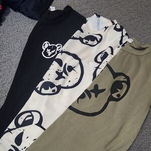 Kids Graphic Bear Print T-Shirts - Black, White, and Green